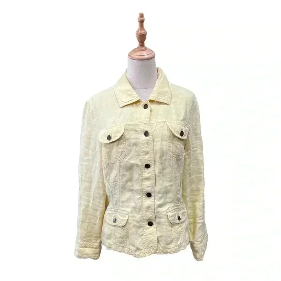 J. Jill 100% Linen Lightweight Yellow Jacket Buttonfront Size L - Picture 1 of 6